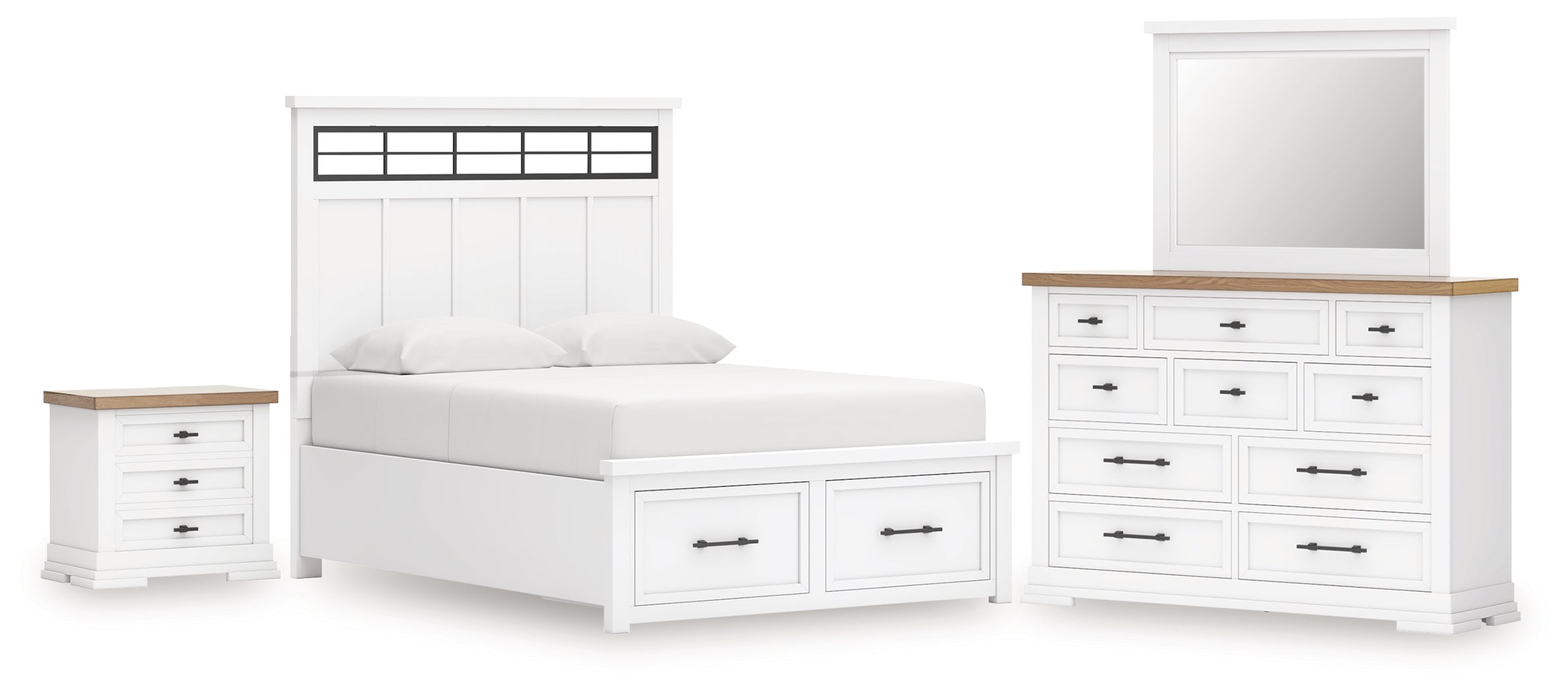 Homestyle Furniture - Ashley Furniture - Ashbryn King Panel Storage Bed, Dresser, Mirror and Nightstand - King Panel Storage Bed, Dresser, Mirror and Nightstand - B844B9