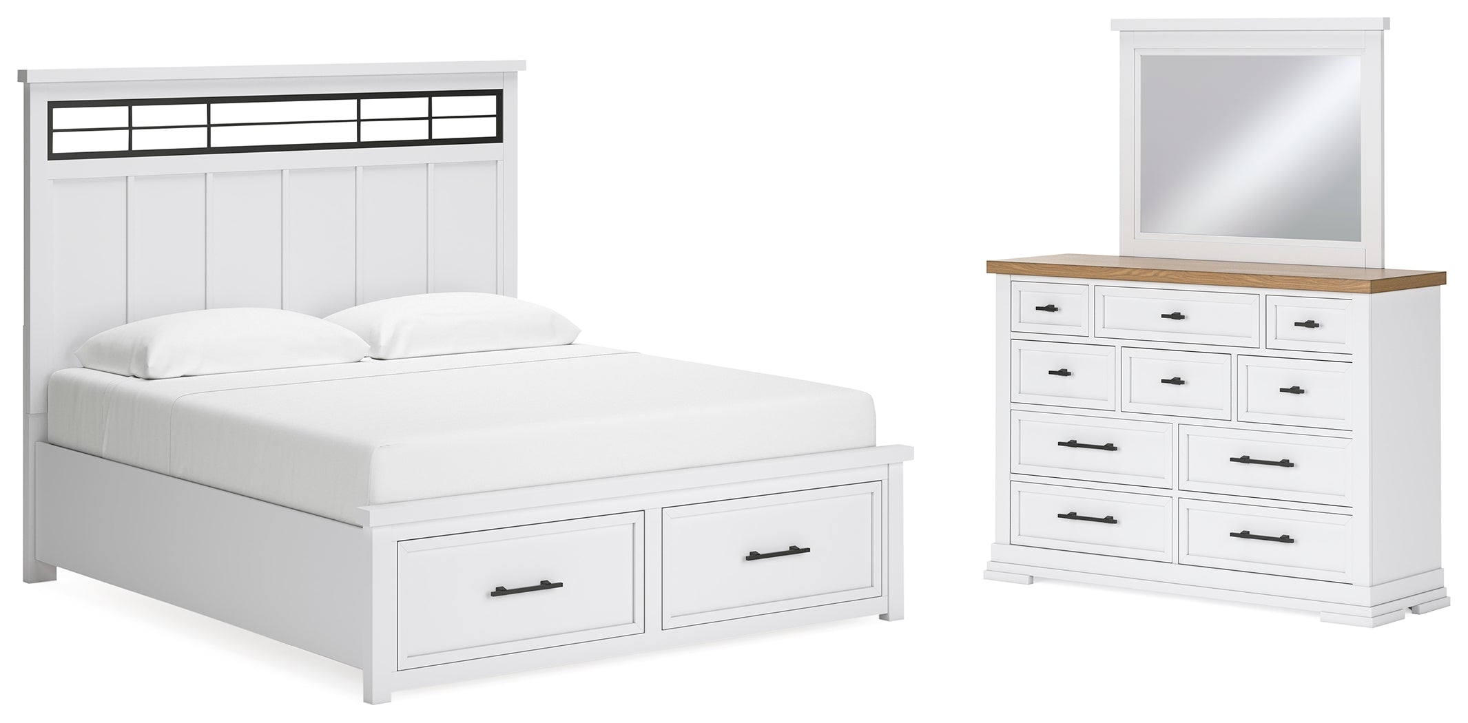Homestyle Furniture - Ashley Furniture - Ashbryn King Panel Storage Bed, Dresser and Mirror - King Panel Storage Bed, Dresser and Mirror - B844B6