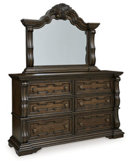 Maylee King Upholstered Bed, Dresser, Mirror and 2 Nightstands