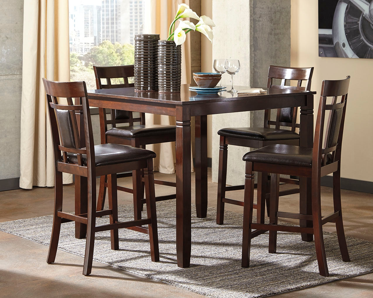 Homestyle Furniture - Ashley Furniture - Bennox Counter Height Dining Table and Bar Stools (Set of 5) - DRM Counter Table Set (5/CN) - D384-223
