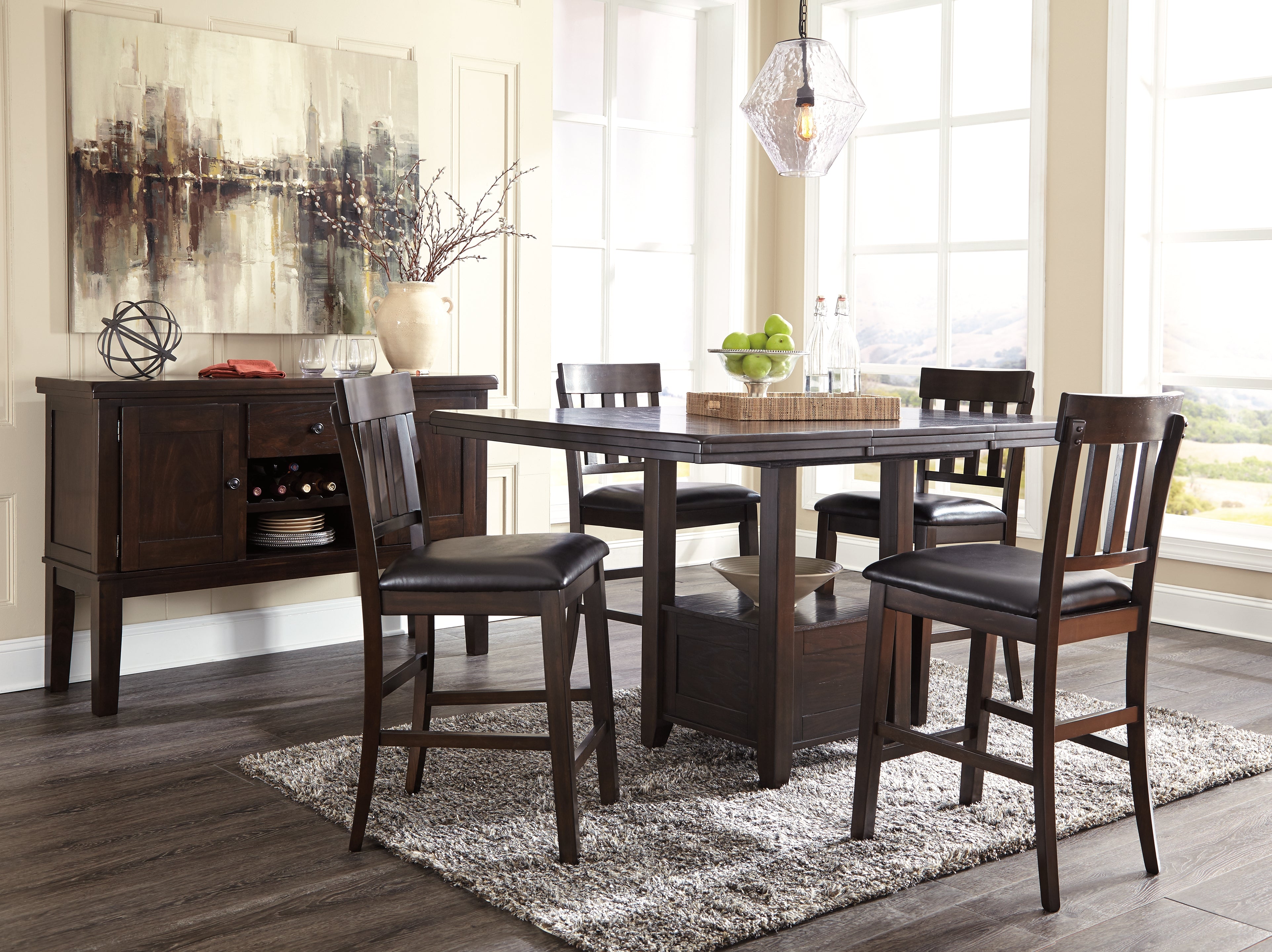 Homestyle Furniture - Ashley Furniture - Haddigan Counter Height Dining Table, 4 Barstools and Server - Counter Height Dining Table, 4 Barstools and Server - D596D8