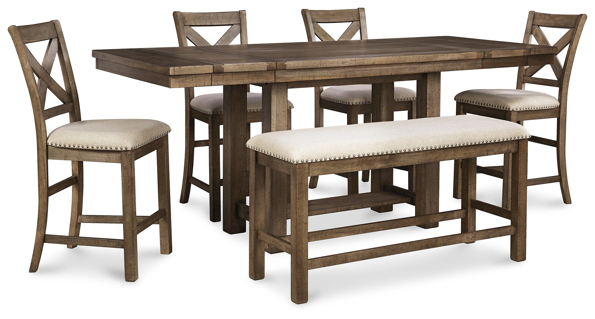 Homestyle Furniture - Ashley Furniture - Moriville Counter Height Dining Table with 4 Barstools and Bench - Counter Height Dining Table with 4 Barstools and Bench - D631D3