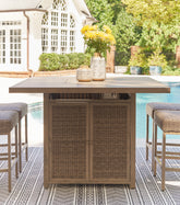 Homestyle Furniture - Ashley Furniture - Walton Bridge Outdoor Bar Table with Fire Pit - Square Bar Table w/Fire Pit - P749-665