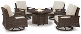 Homestyle Furniture - Ashley Furniture - Paradise Trail Outdoor Fire Pit Table with 4 Lounge Chairs - Outdoor Fire Pit Table with 4 Lounge Chairs - P750P7