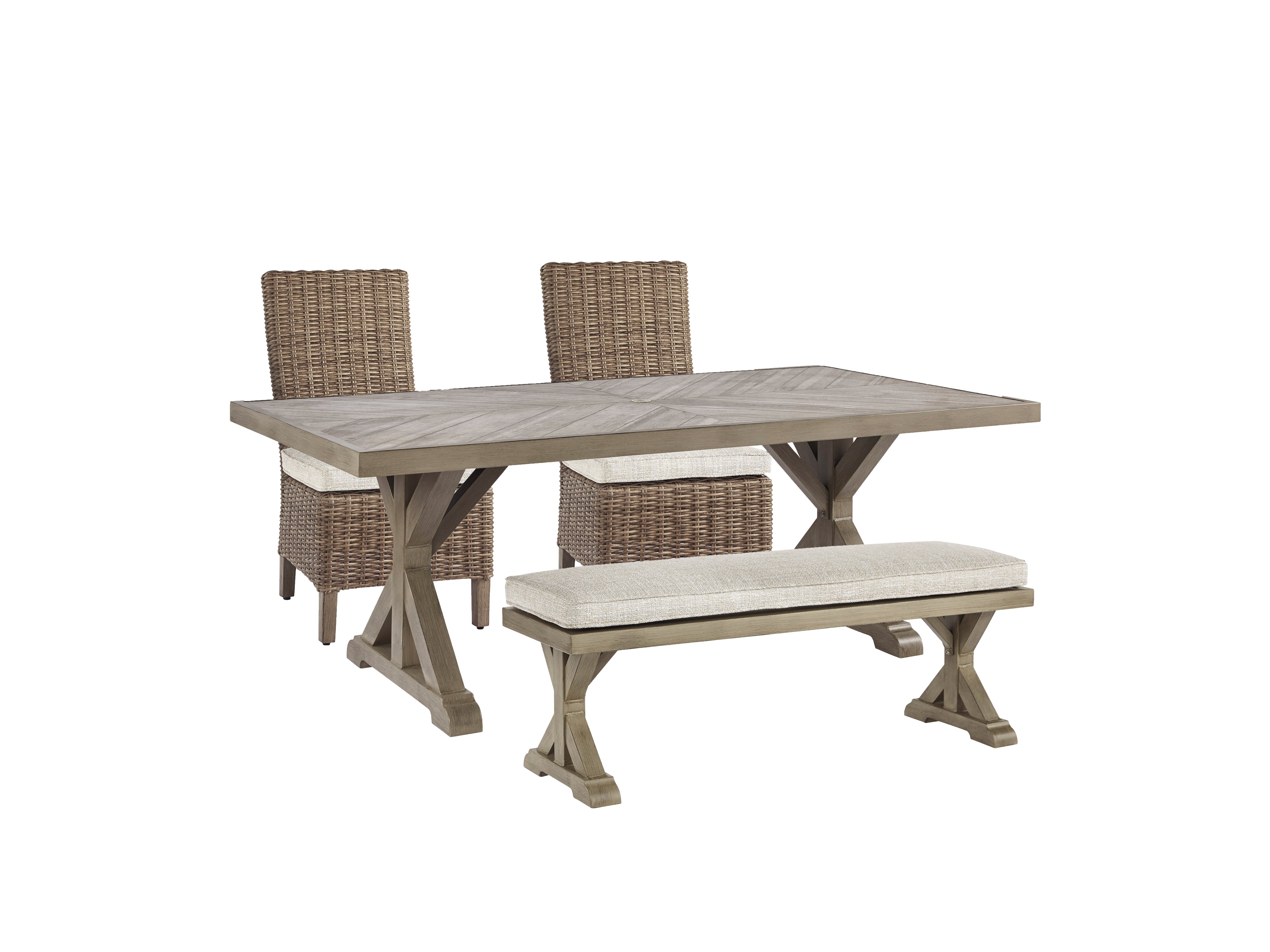 Homestyle Furniture - Ashley Furniture - Beachcroft Outdoor Dining Table with 2 Chairs and 2 Benches - Outdoor Dining Table with 2 Chairs and 2 Benches - P791P3