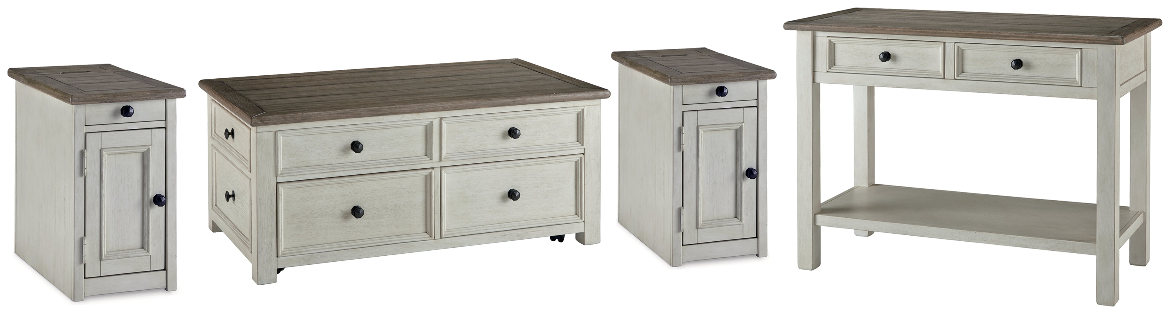 Homestyle Furniture - Ashley Furniture - Bolanburg Coffee Table and 2 Chairside End Tables with Console - Coffee Table and 2 Chairside End Tables with Console - T637T4