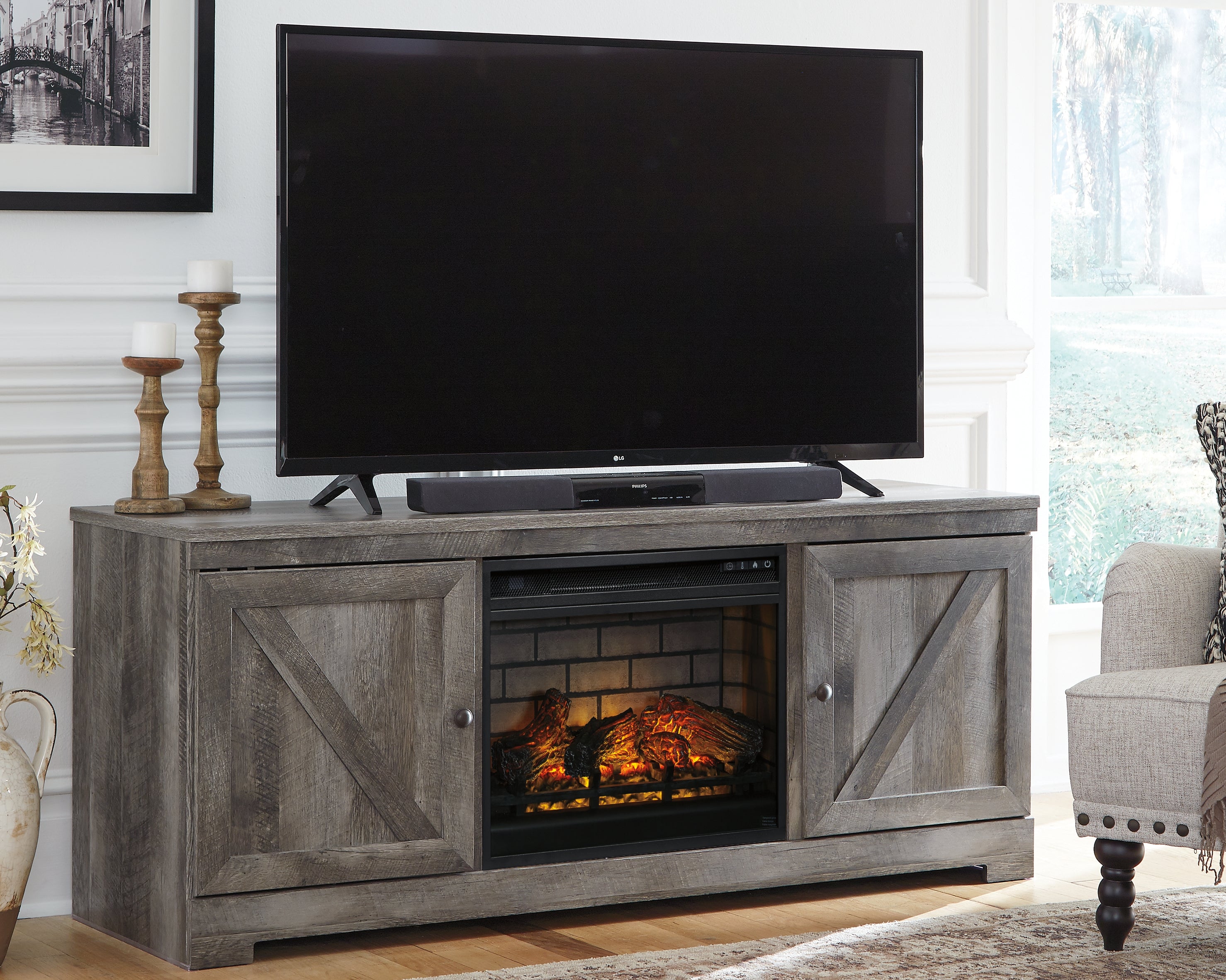 Homestyle Furniture - Ashley Furniture - Wynnlow 63" TV Stand with Electric Fireplace - 63" TV Stand with Electric Fireplace - W440W9