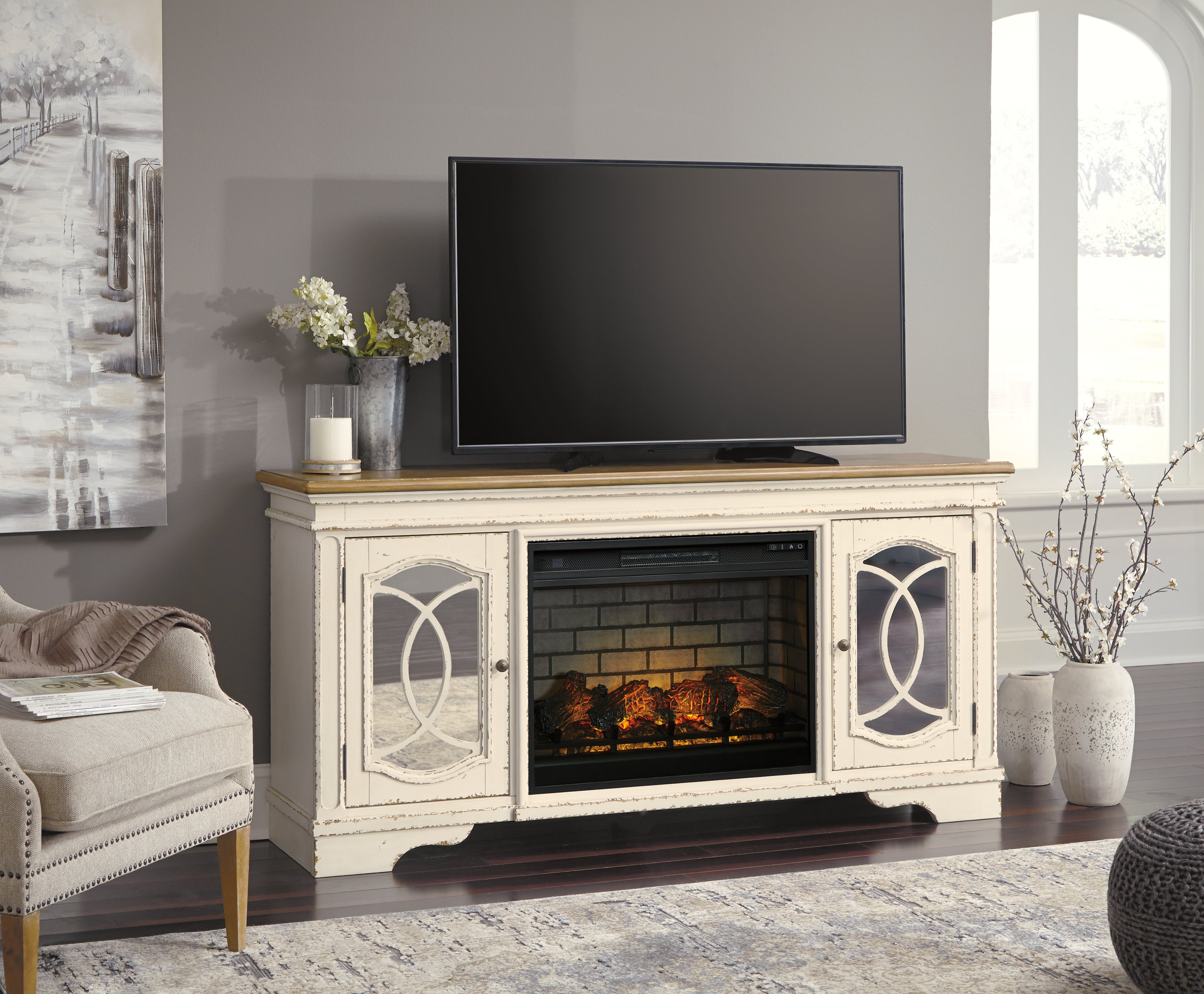Homestyle Furniture - Ashley Furniture - Realyn 74" TV Stand with Electric Fireplace - 74" TV Stand with Electric Fireplace - W743W2
