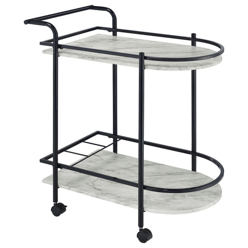 Homestyle Furniture - Coaster - Desiree 2-tier Faux Marble Shelf Metal Bar Cart Black - 181376