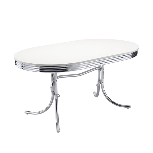 Homestyle Furniture - Coaster - Retro Oval 60-inch Wood Top Dining Table White and Chrome - 2065