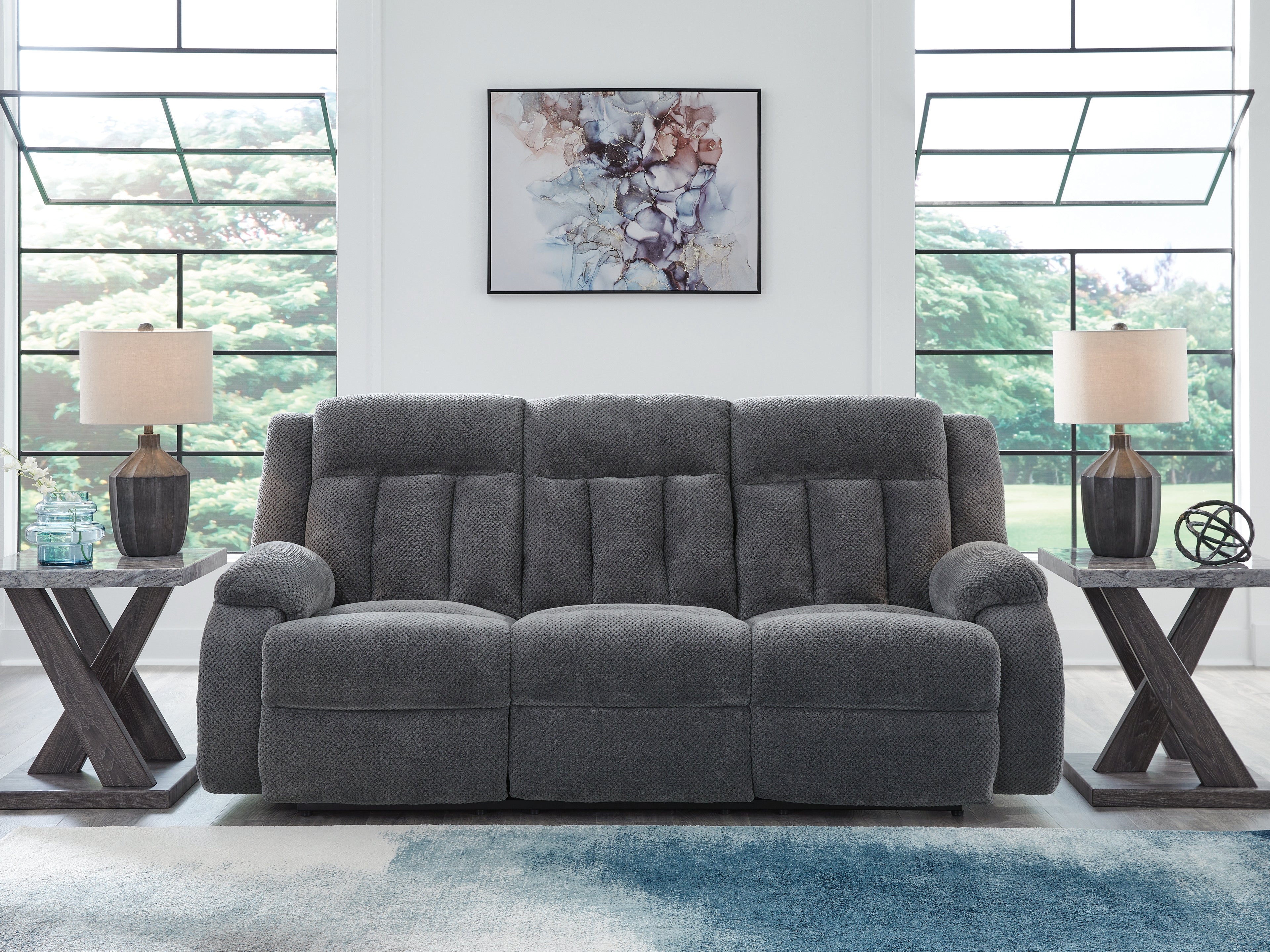 Homestyle Furniture - Ashley Furniture - Observation Power Reclining Sofa with Drop Down Table - REC PWR Sofa w/Drop Down Table / Steel - PC2140599