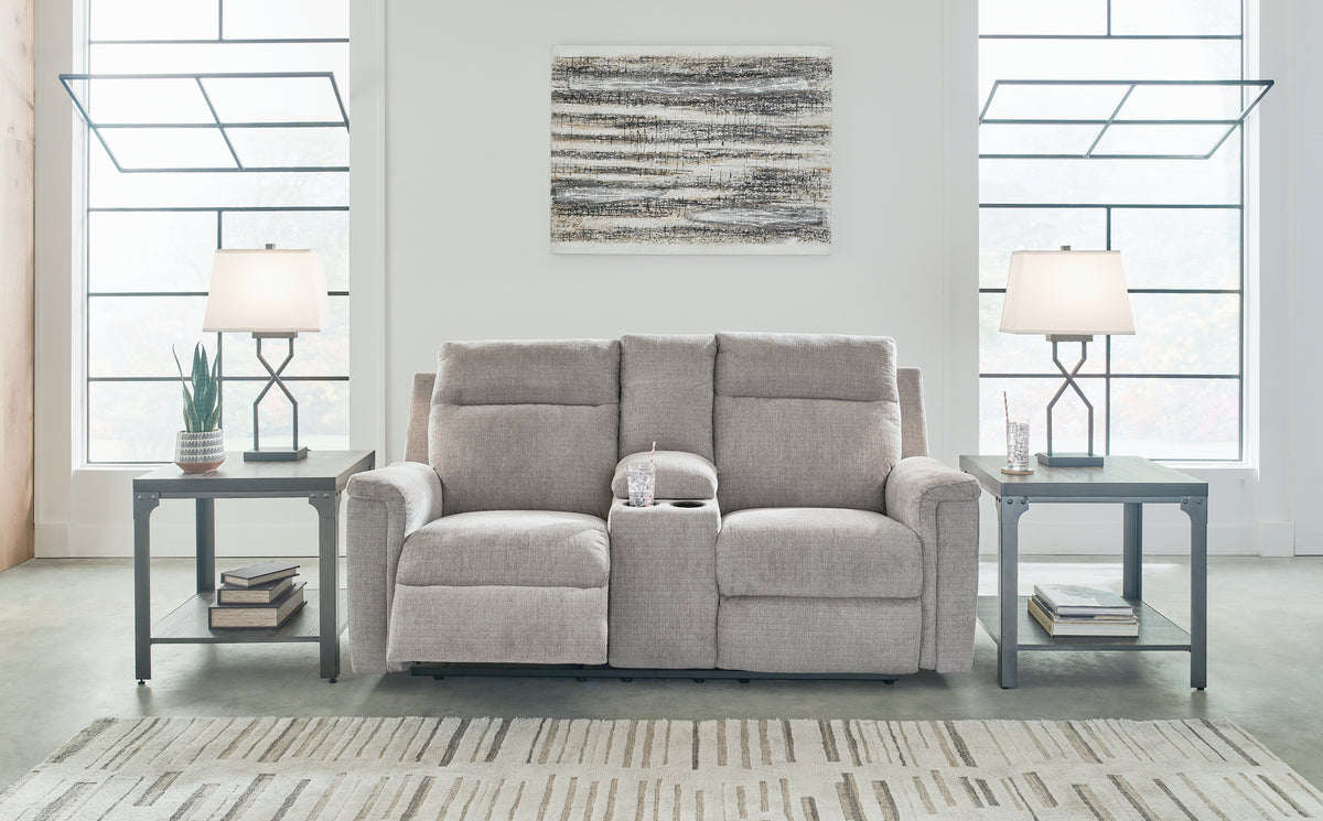 Homestyle Furniture - Ashley Furniture - Barnsana Power Reclining Loveseat with Console - DBL REC PWR Loveseat w/Console / Ash - 3320196