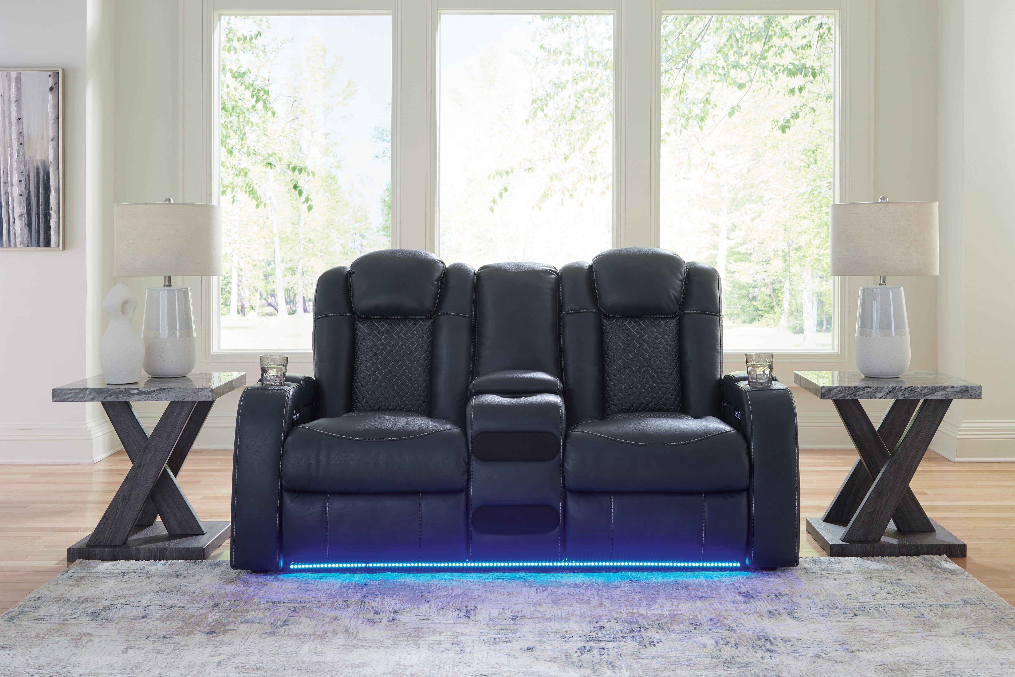 Homestyle Furniture - Ashley Furniture - Fyne-Dyme Power Reclining Loveseat with Console - PWR REC Loveseat/CON/ADJ HDRST / Sapphire - 3660318