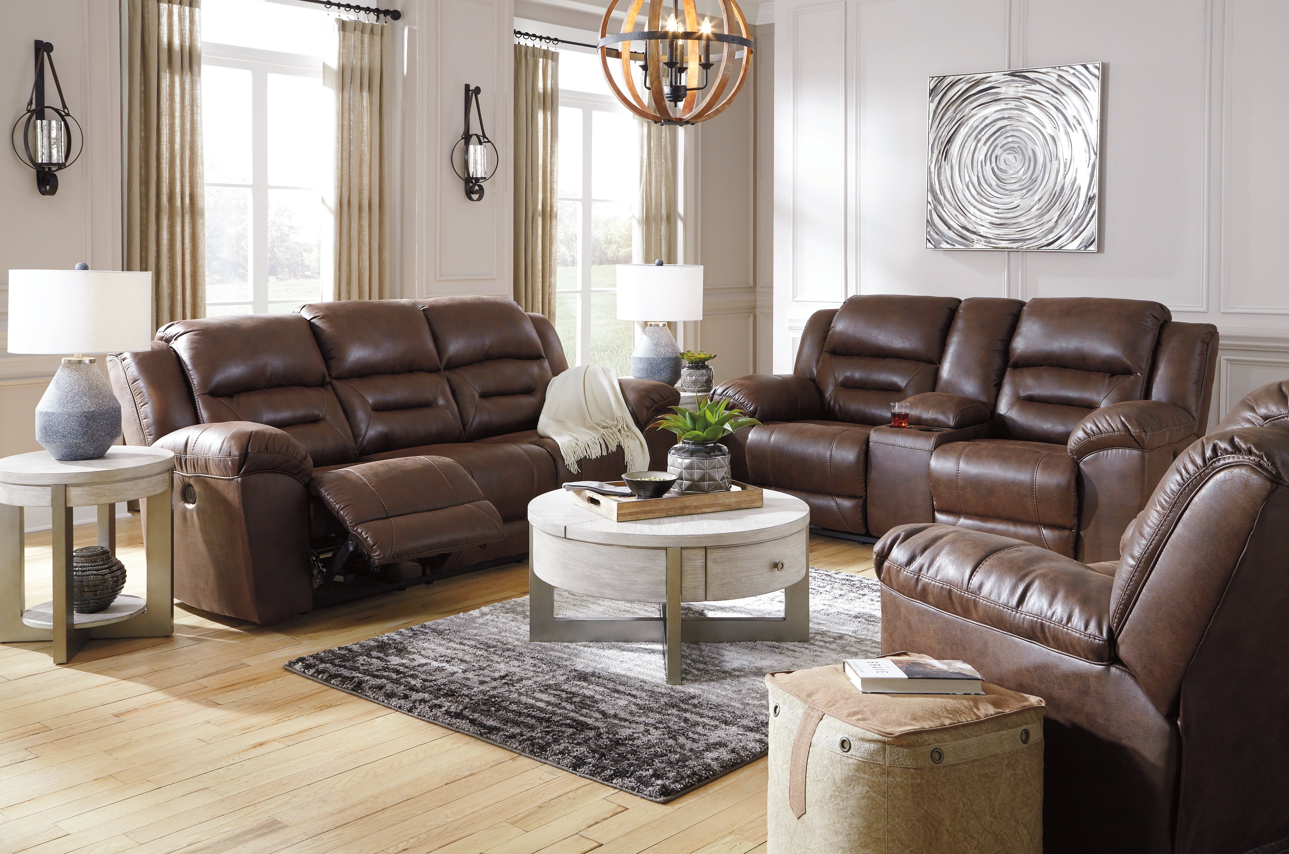 Homestyle Furniture - Ashley Furniture - Stoneland Power Reclining Sofa, Loveseat and Recliner - Power Reclining Sofa, Loveseat and Recliner / Chocolate - 39904U3