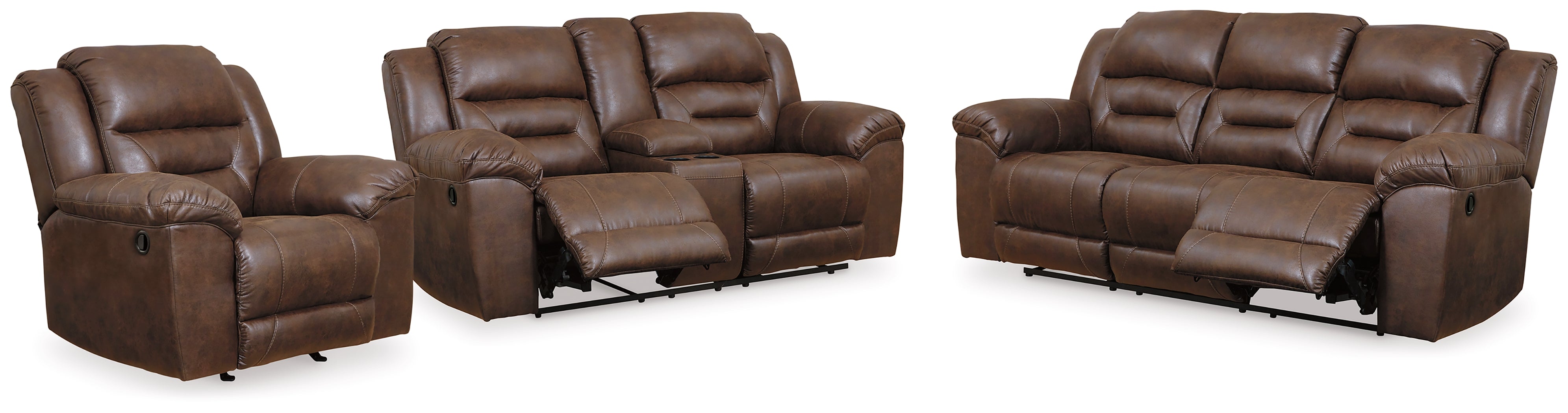 Homestyle Furniture - Ashley Furniture - Stoneland Reclining Sofa, Loveseat and Recliner - Reclining Sofa, Loveseat and Recliner / Chocolate - 39904U4
