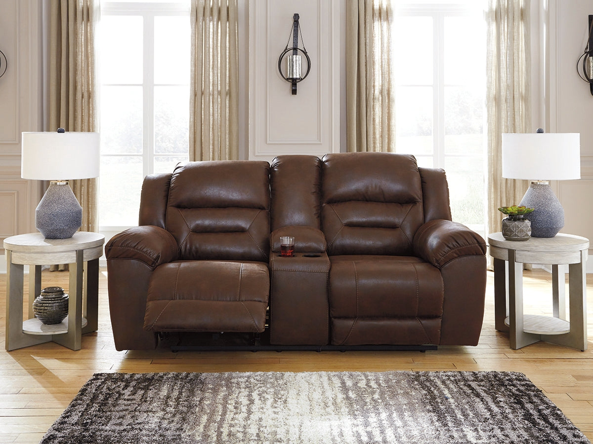 Homestyle Furniture - Ashley Furniture - Stoneland Power Reclining Loveseat with Console - DBL REC PWR Loveseat w/Console / Chocolate - 3990496