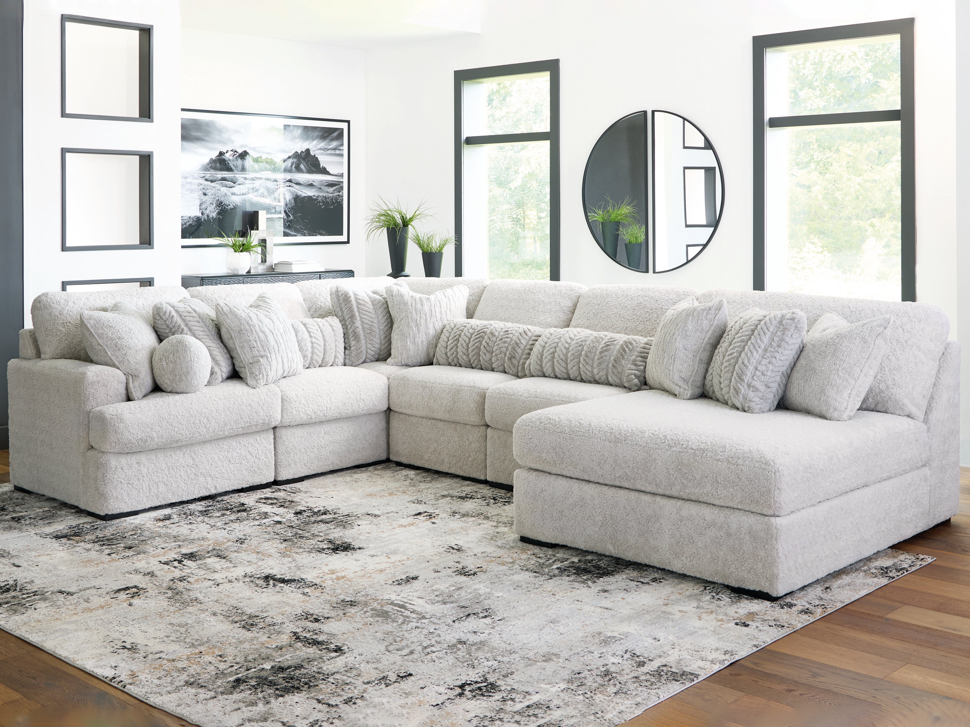 Homestyle Furniture - Ashley Furniture - Cuddle Plush 6-Piece Sectional with Chaise - RAF 6-Piece Sectional with Chaise / Arctic - PC59106S3
