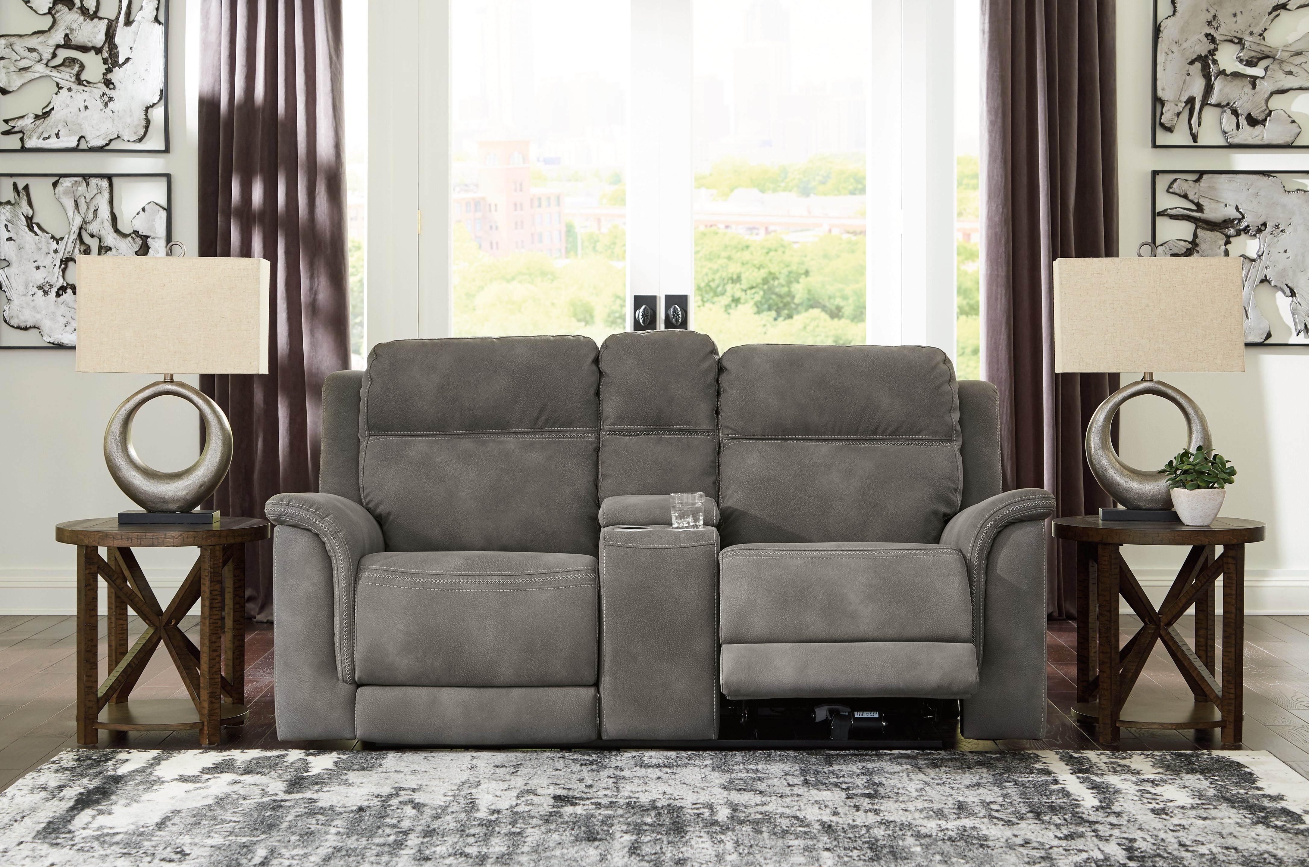 Homestyle Furniture - Ashley Furniture - Next-Gen DuraPella Power Reclining Loveseat with Console - PWR REC Loveseat/CON/ADJ HDRST / Slate - 5930118