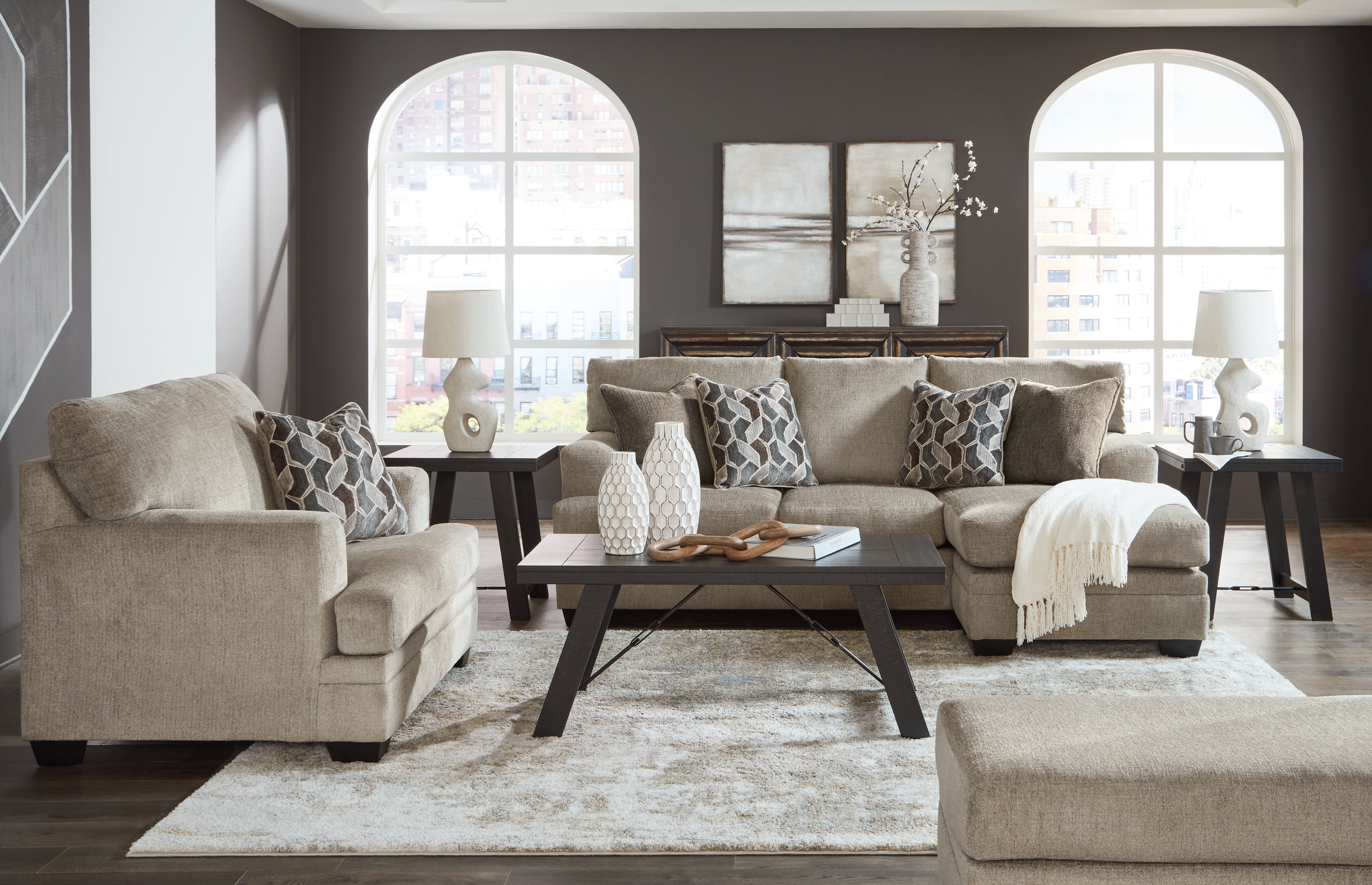 Homestyle Furniture - Ashley Furniture - Stonemeade Sofa Chaise, Oversized Chair and Ottoman - Sofa Chaise, Oversized Chair, and Ottoman / Taupe - 59504U3