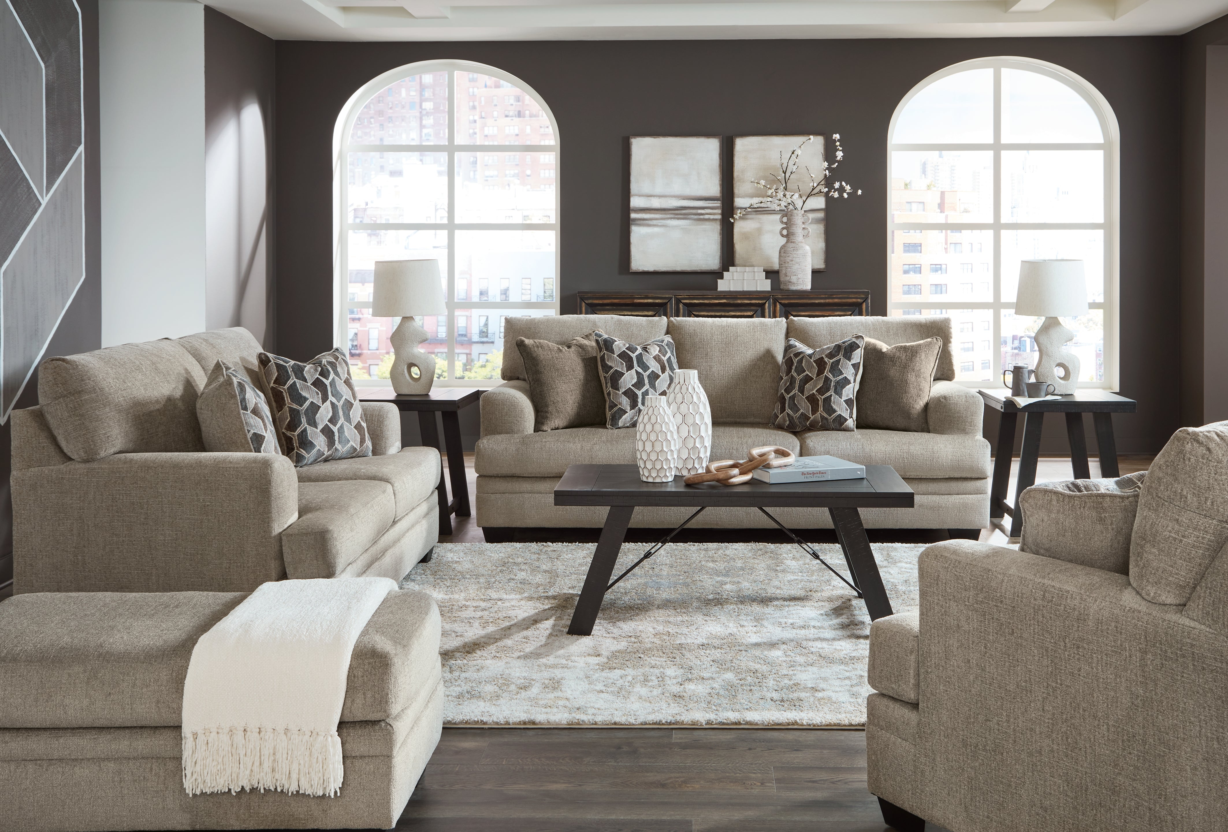 Homestyle Furniture - Ashley Furniture - Stonemeade Sofa, Loveseat, Oversized Chair and Ottoman - Sofa, Loveseat, Oversized Chair and Ottoman / Taupe - 59504U4