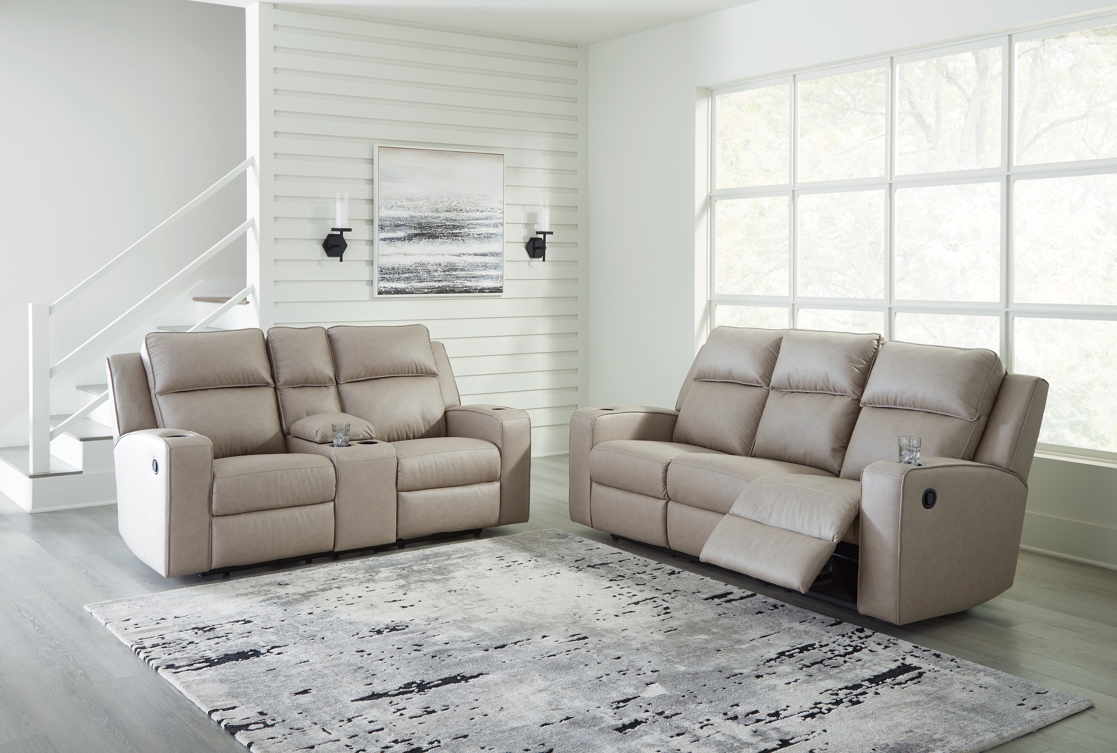 Homestyle Furniture - Ashley Furniture - Lavenhorne Reclining Sofa and Loveseat - Reclining Sofa and Loveseat / Pebble - 63307U1