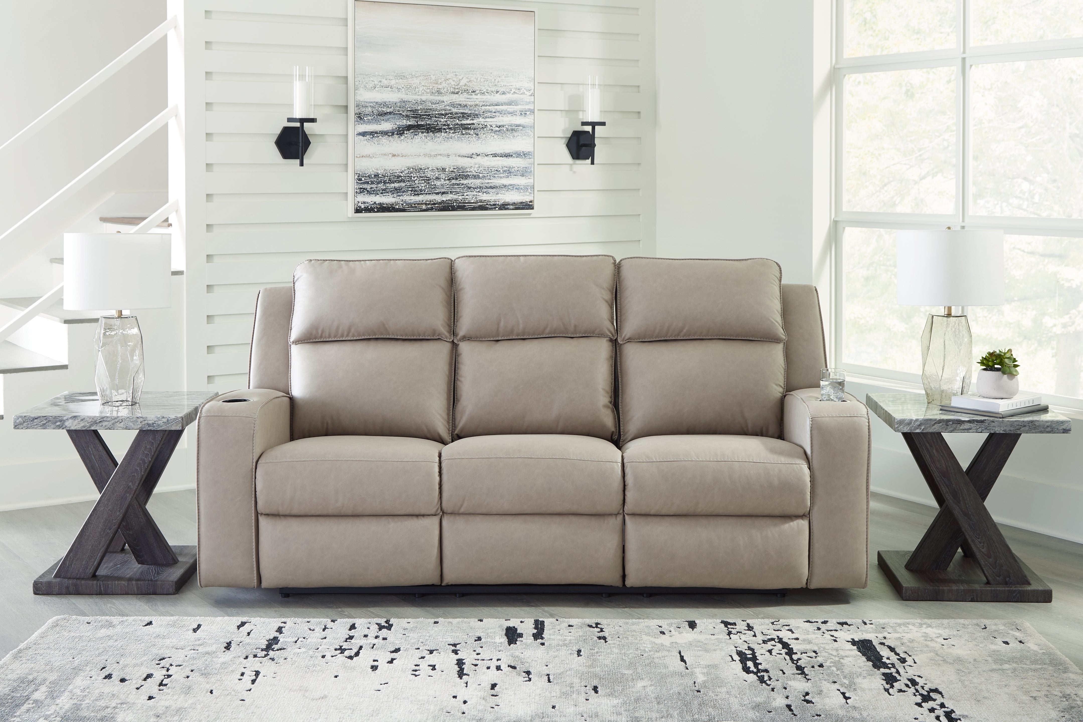 Homestyle Furniture - Ashley Furniture - Lavenhorne Reclining Sofa with Drop Down Table - REC Sofa w/Drop Down Table / Pebble - 6330789