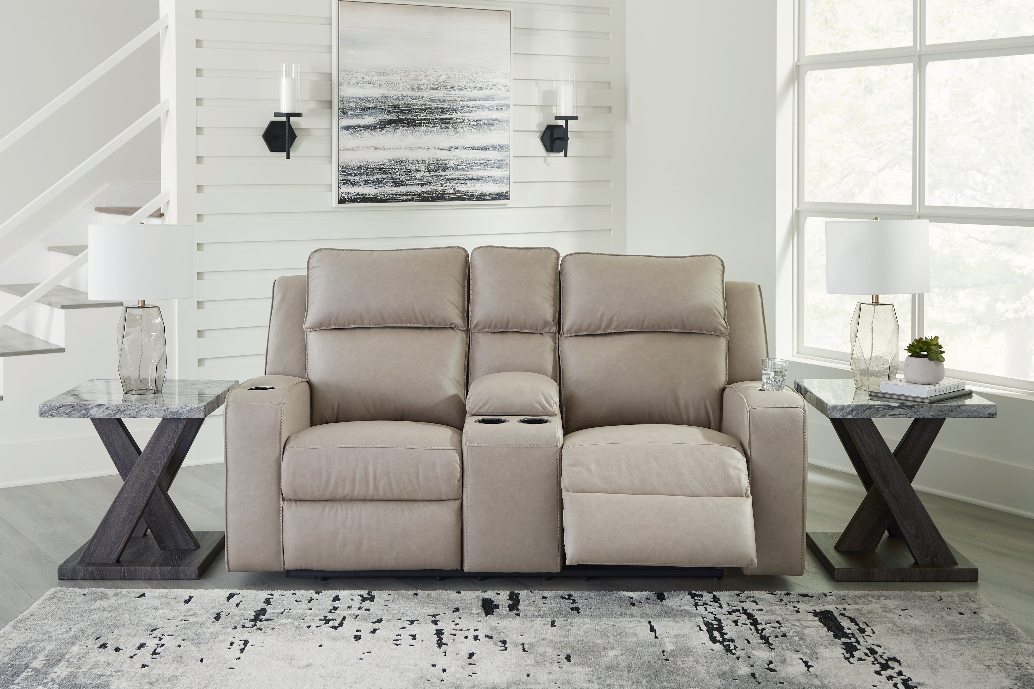 Homestyle Furniture - Ashley Furniture - Lavenhorne Reclining Loveseat with Console - DBL Rec Loveseat w/Console / Pebble - 6330794