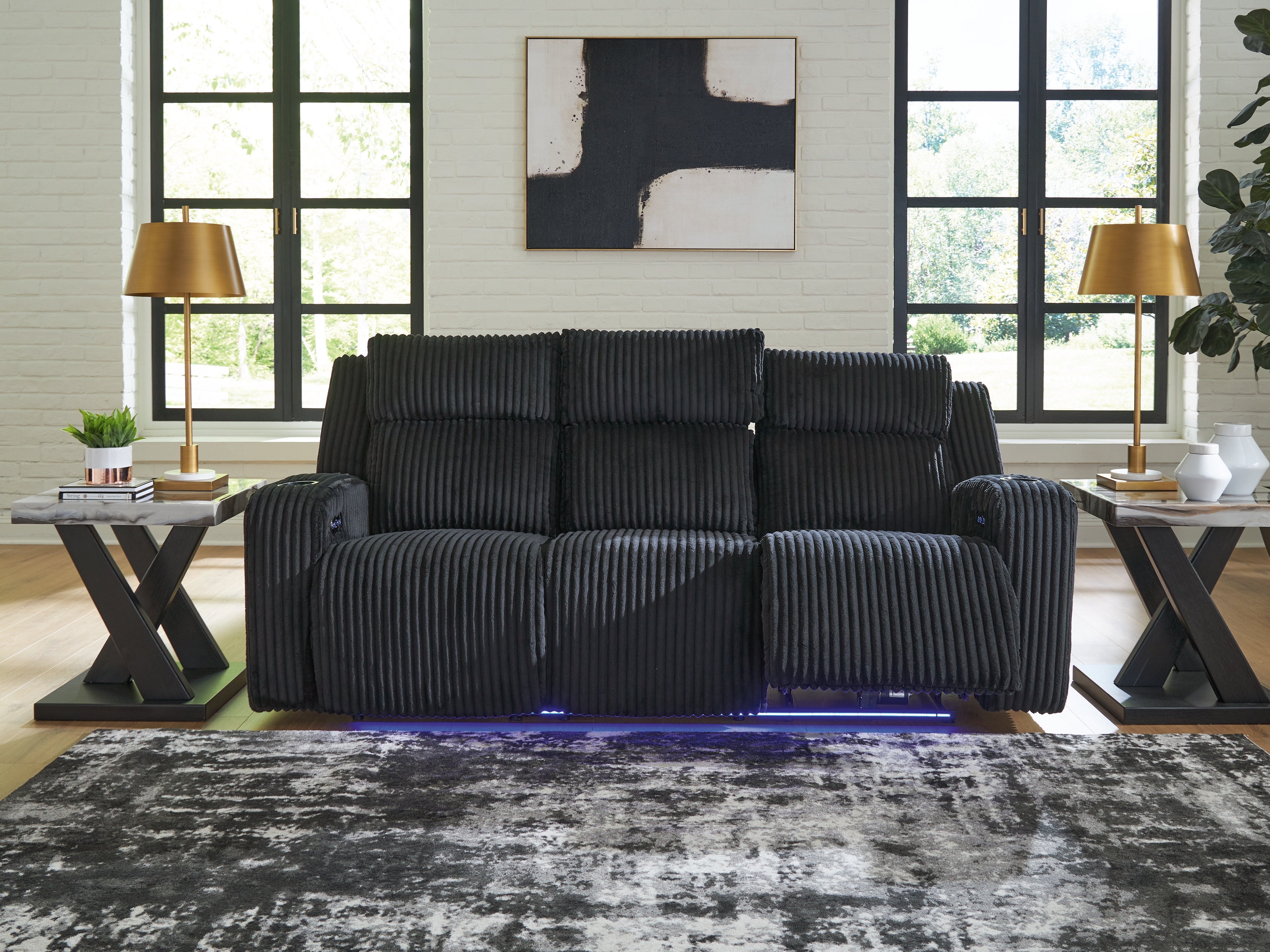 Homestyle Furniture - Ashley Furniture - Forest Lake Power Reclining Sofa - PWR REC Sofa with ADJ Headrest / Black - PC6420215