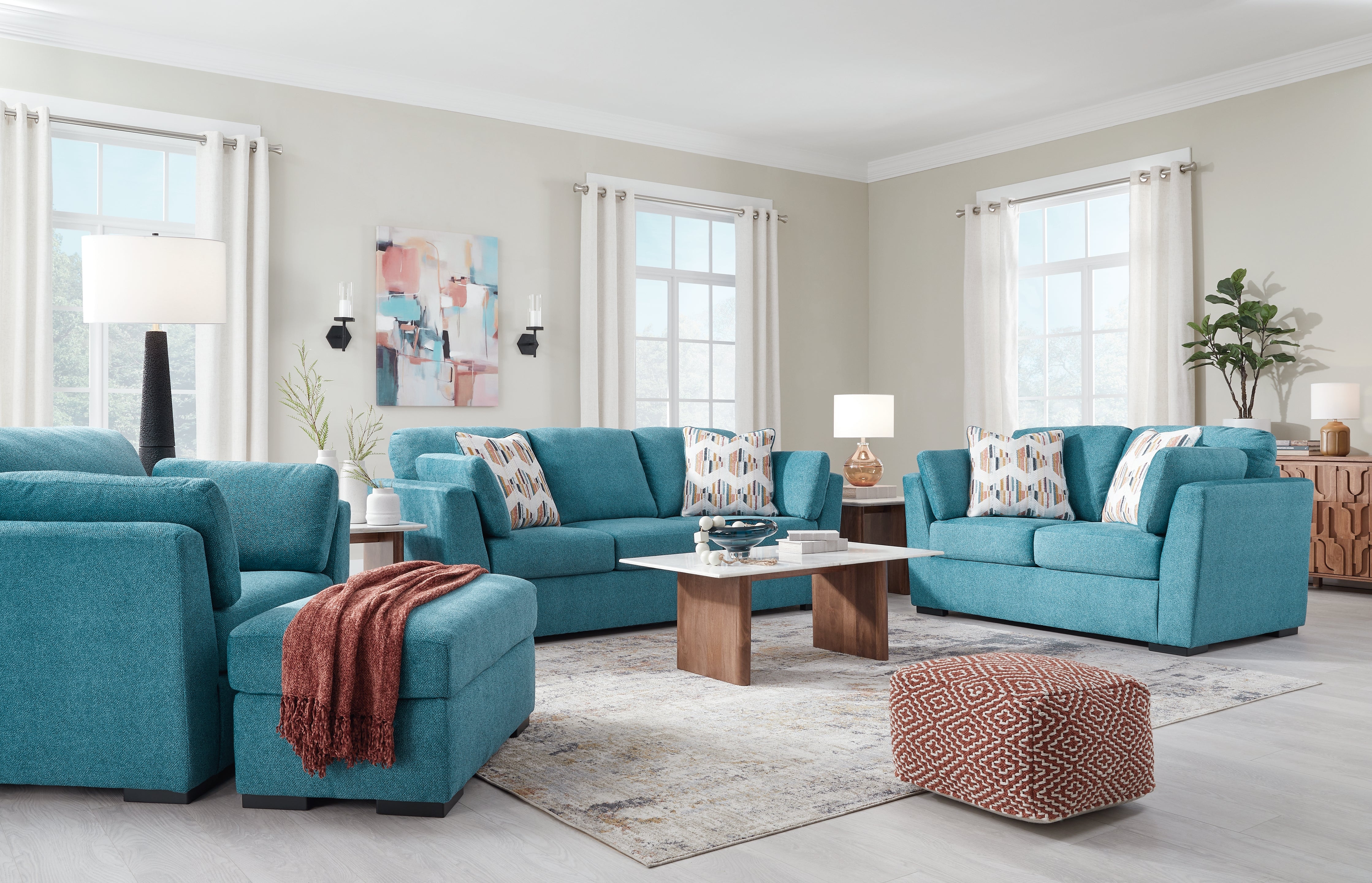 Homestyle Furniture - Ashley Furniture - Keerwick Sofa, Loveseat, Oversized Chair and Ottoman - Sofa, Loveseat, Oversized Chair and Ottoman / Teal - 67507U3