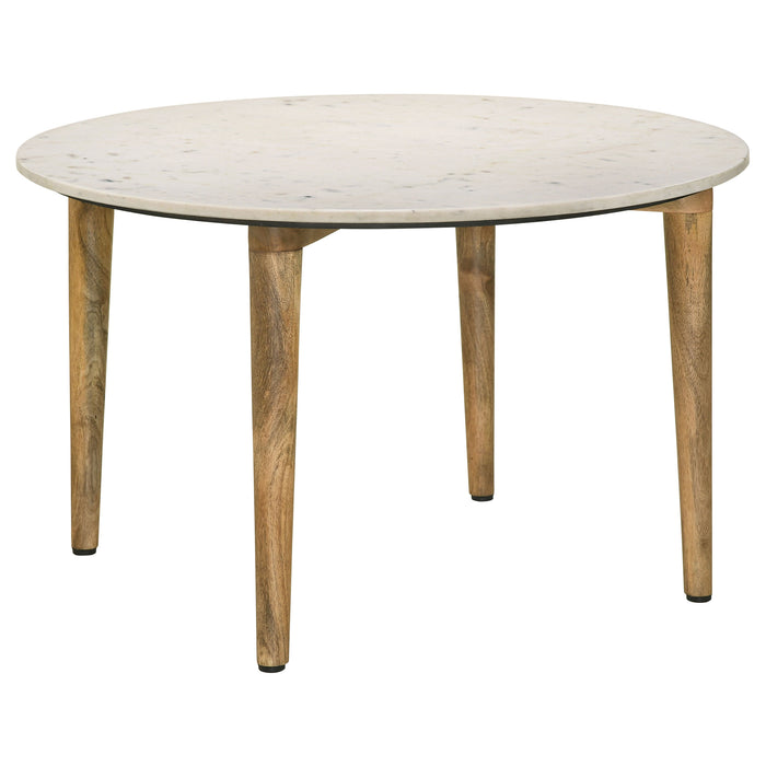 Homestyle Furniture - Coaster - Aldis Round Marble Top Coffee Table White and Natural - 703718