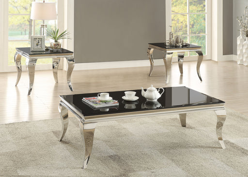 Homestyle Furniture - Coaster - Carone 3-piece Glass Top Coffee and End Table Set Black - 705018-S3