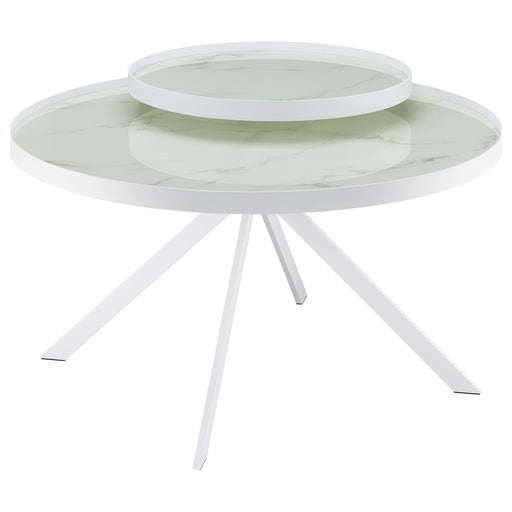 Homestyle Furniture - Coaster - Briggs Round Marble Printed Glass Top Coffee Table White - 706258