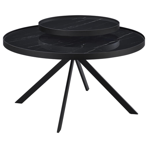 Homestyle Furniture - Coaster - Briggs Round Marble Printed Glass Top Coffee Table Black - 706268