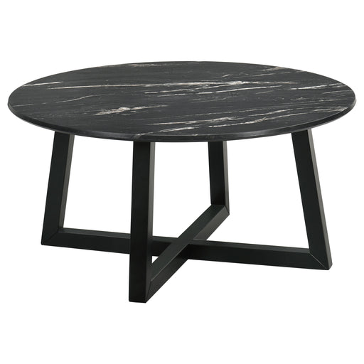 Homestyle Furniture - Coaster - Skylark Round Marble-like SmartTop Coffee Table Black - 707848
