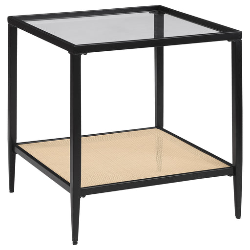 Homestyle Furniture - Coaster - Amherst Glass Top Metal with Cane Shelf End Table Black - 710657