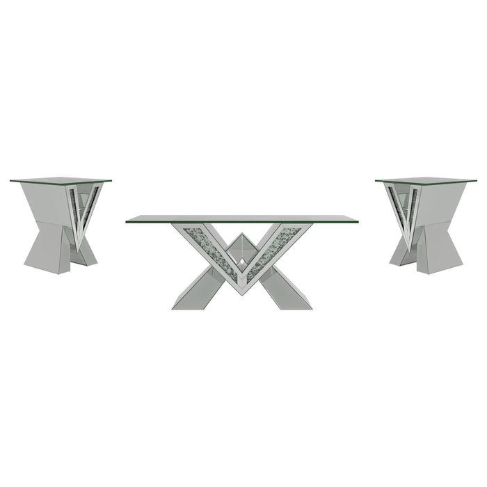 Taffeta 3-piece Mirrored Coffee and End Table Set Silver