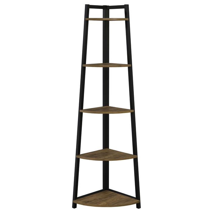 Jacksonville 63-inch 5-shelf Bookshelf Black and Aged Walnut