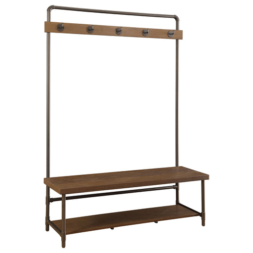 Homestyle Furniture - Coaster - Alise 5 Hook Coat Rack Hall Tree with Shoe Bench Chestnut - 902921