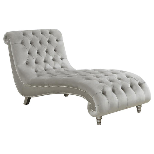 Lydia Tufted Cushion Chaise with Nailhead Trim Grey image