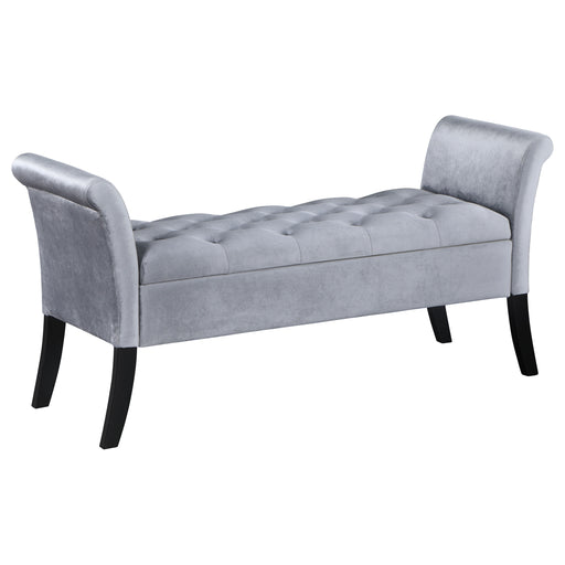 Homestyle Furniture - Coaster - Farrah Velvet Upholstered Rolled Arm Storage Bench Silver - 910239