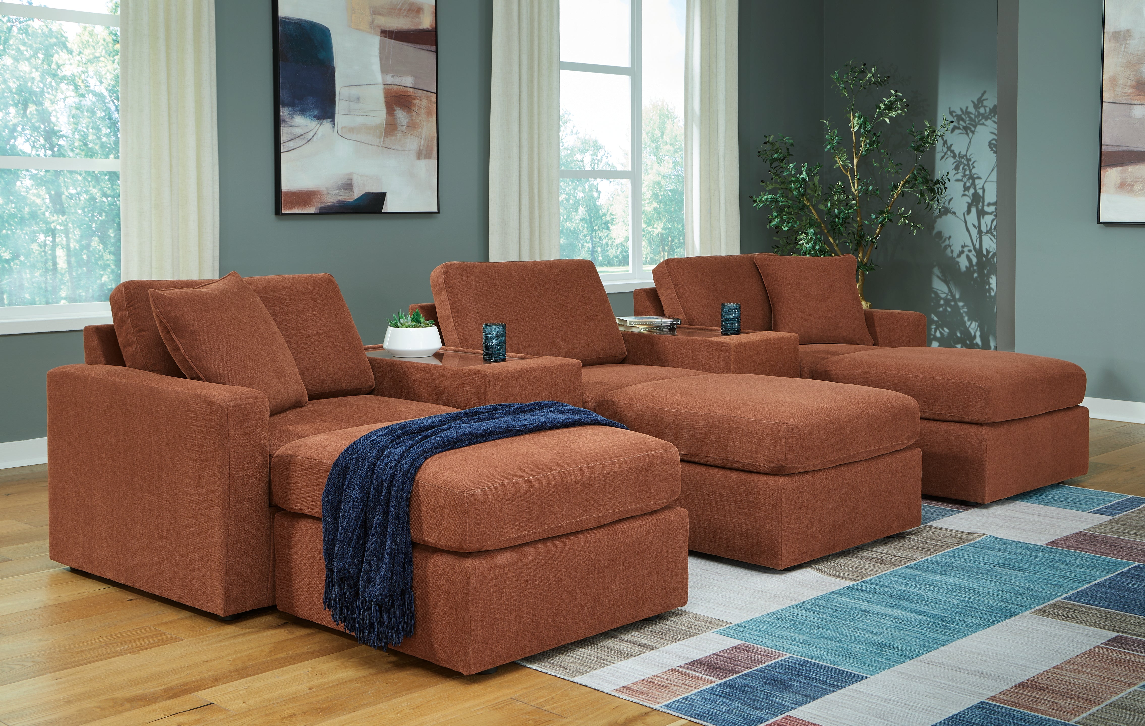 Homestyle Furniture - Ashley Furniture - Modmax 5-Piece Sectional and 3 Ottomans - 5-Piece Sectional and 3 Ottomans / Spice - 92102U19