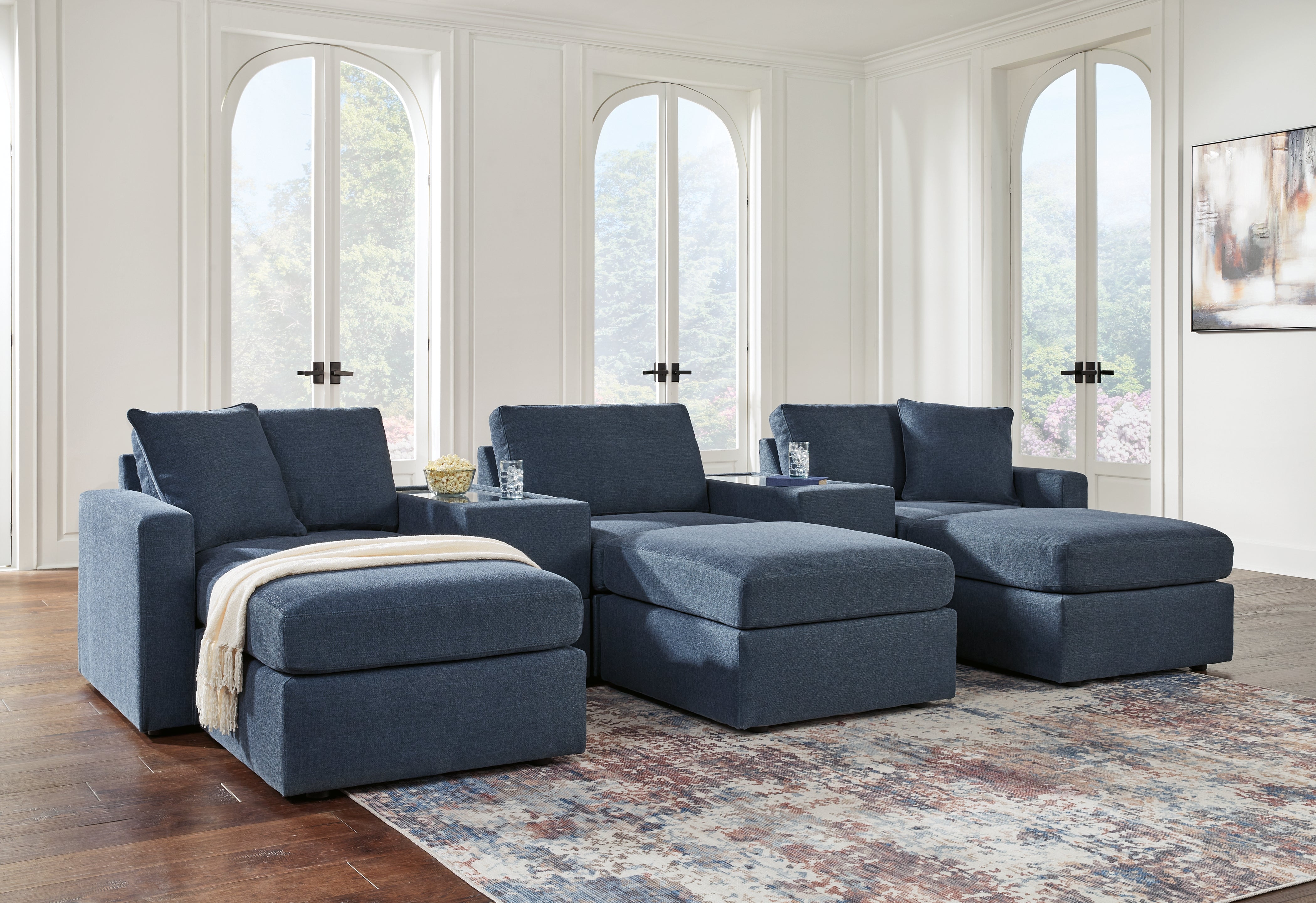 Homestyle Furniture - Ashley Furniture - Modmax 5-Piece Sectional and 3 Ottomans - 5-Piece Sectional and 3 Ottomans / Ink - 92121U19