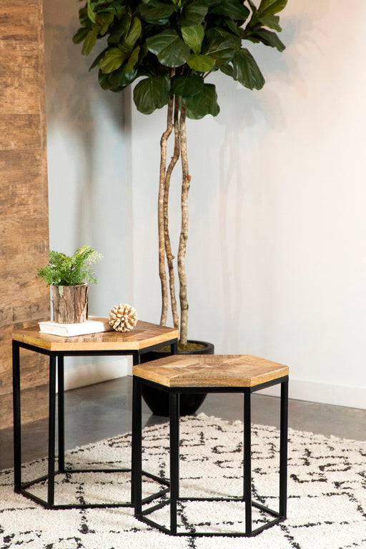 Homestyle Furniture - Coaster - Adger 2-piece Hexagonal Nesting Tables Natural and Black - 935844