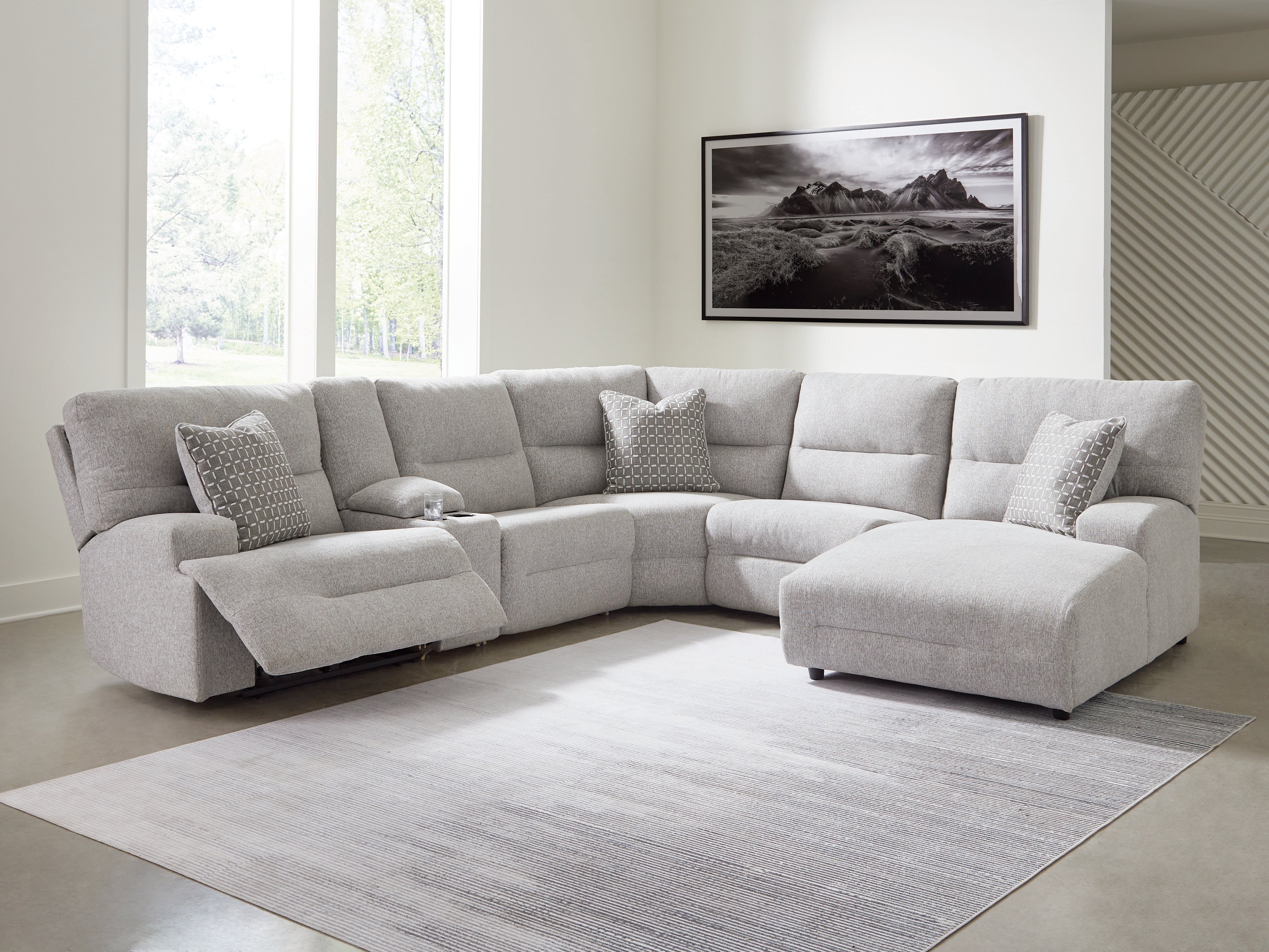 Homestyle Furniture - Ashley Furniture - Acklen Place 6-Piece Power Reclining Sectional with Chaise - 6-Piece Power Reclining Sectional with Chaise / Pewter - 93605S1