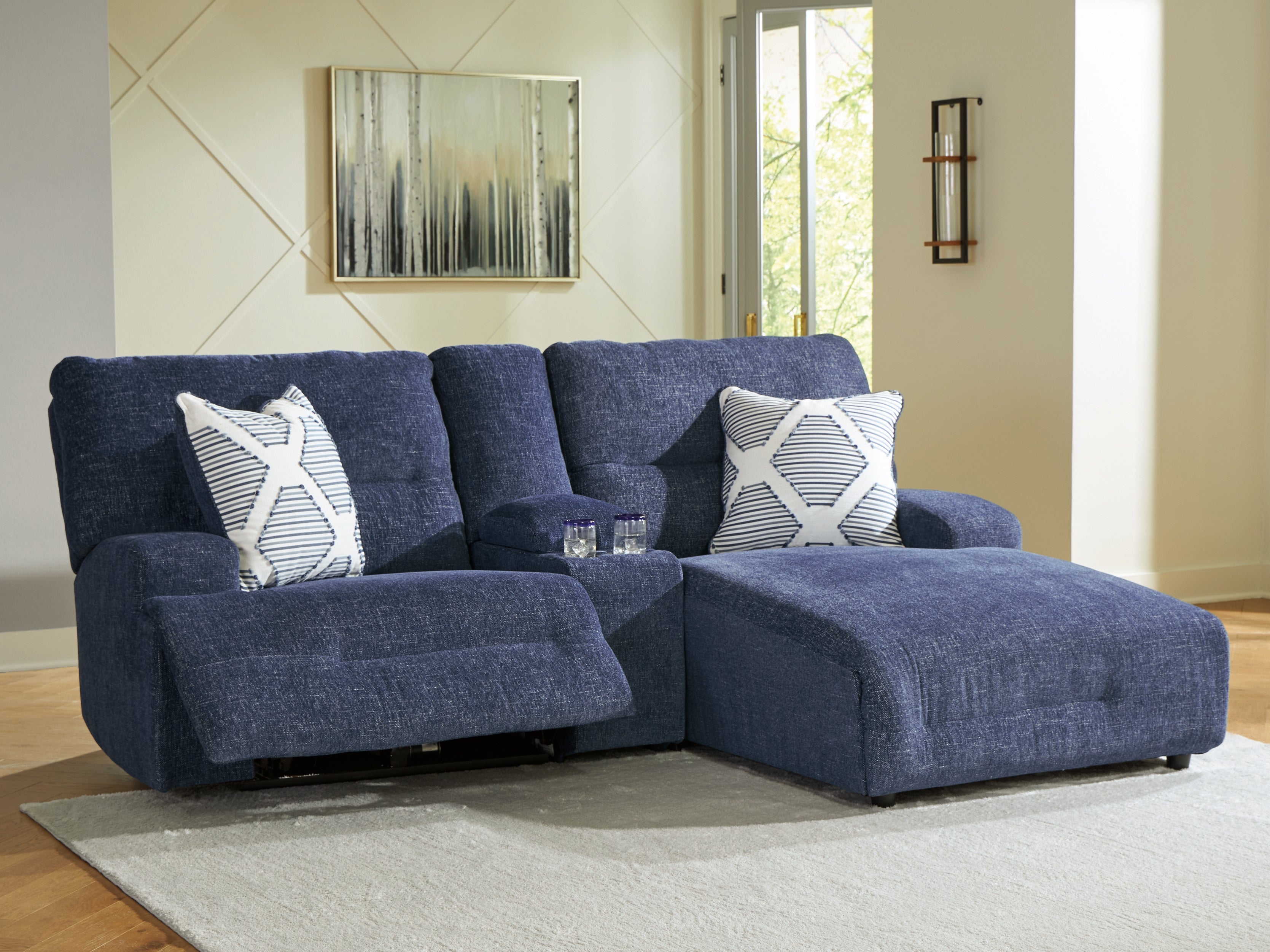 Homestyle Furniture - Ashley Furniture - Acklen Place 3-Piece Power Reclining Sectional Sofa with Chaise - 3-Piece Power Reclining Sectional Sofa with Chaise / Navy - 93607S4