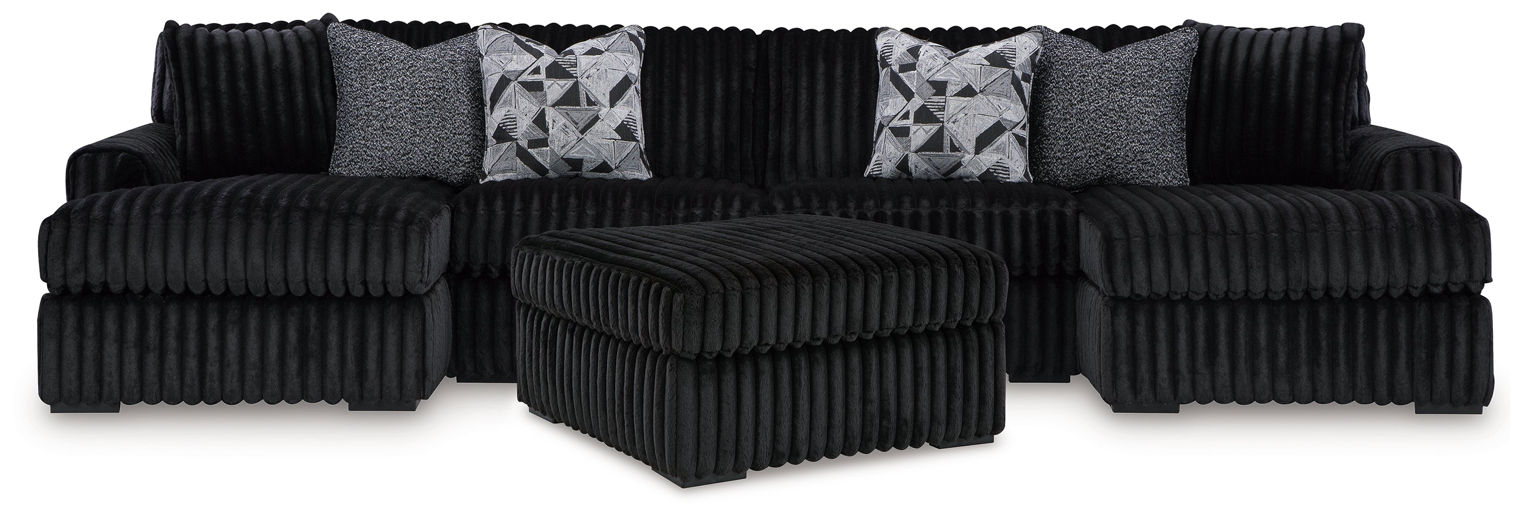 Homestyle Furniture - Ashley Furniture - Midnight-Madness 3-Piece Sectional with Double Chaise and Ottoman - 3-Piece Sectional with Double Chaise and Ottoman - 98103U8