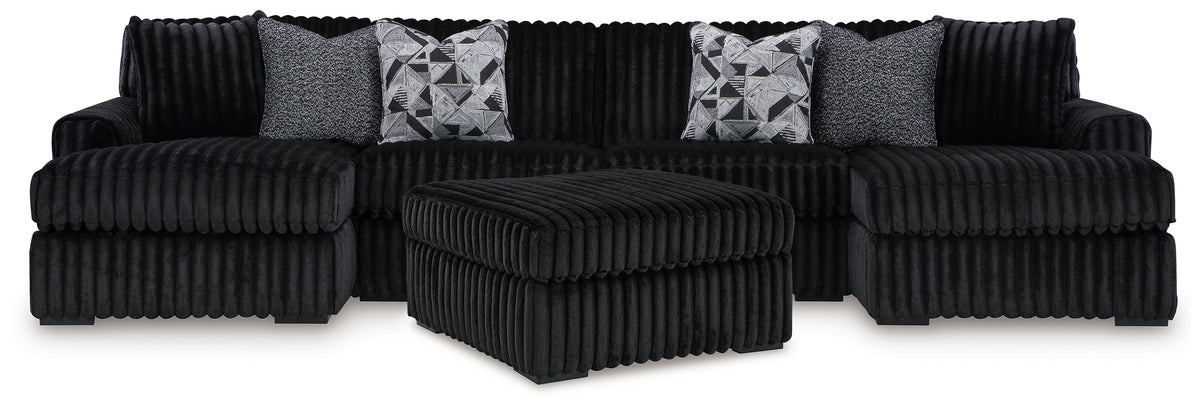 Homestyle Furniture - Ashley Furniture - Midnight-Madness 3-Piece Sectional with Double Chaise and Ottoman - 3-Piece Sectional with Double Chaise and Ottoman - 98103U8