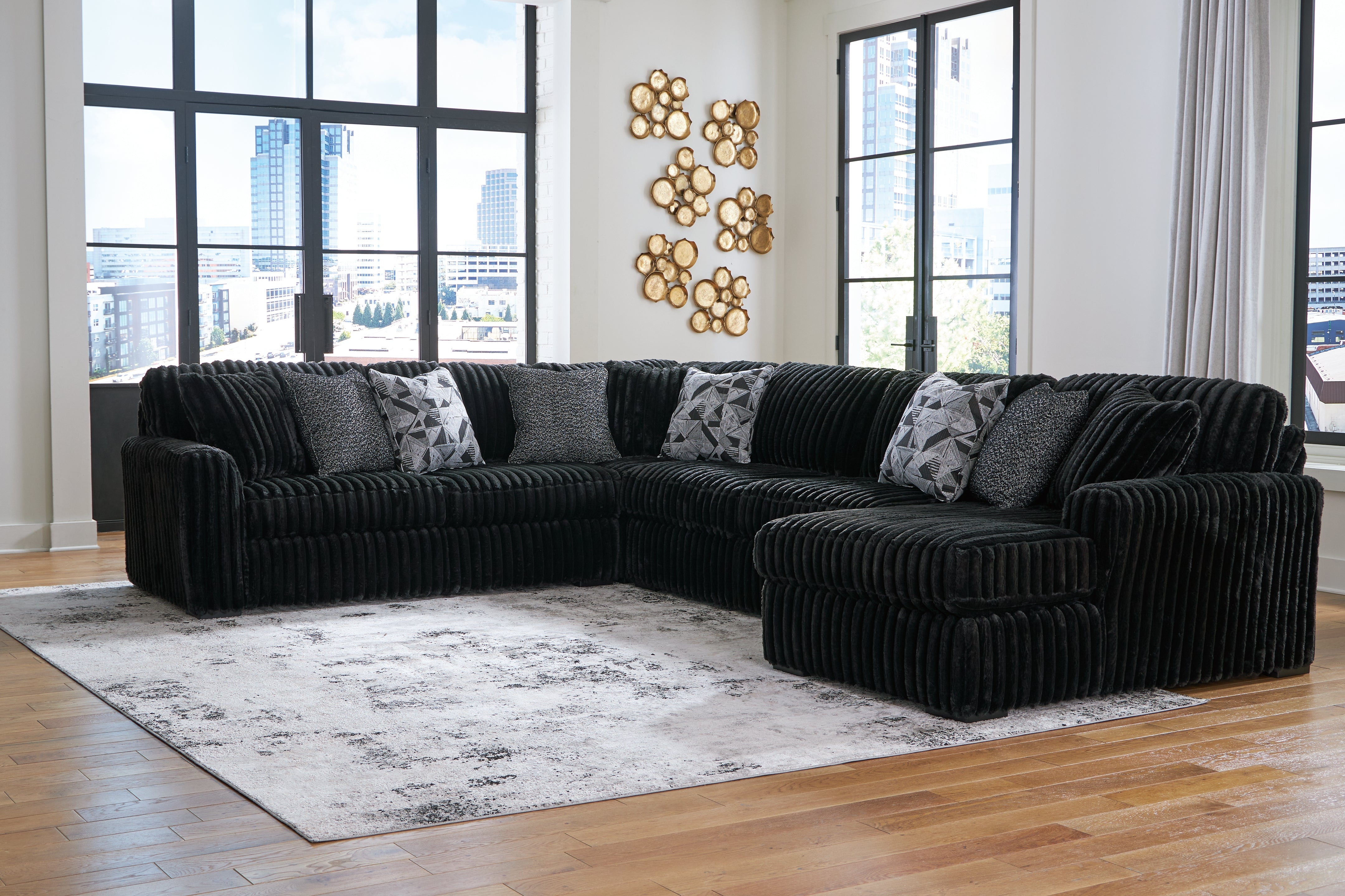 Homestyle Furniture - Ashley Furniture - Midnight-Madness 4-Piece Sectional with Chaise - LAF 4-Piece Sectional with Chaise / Onyx - 98103S3