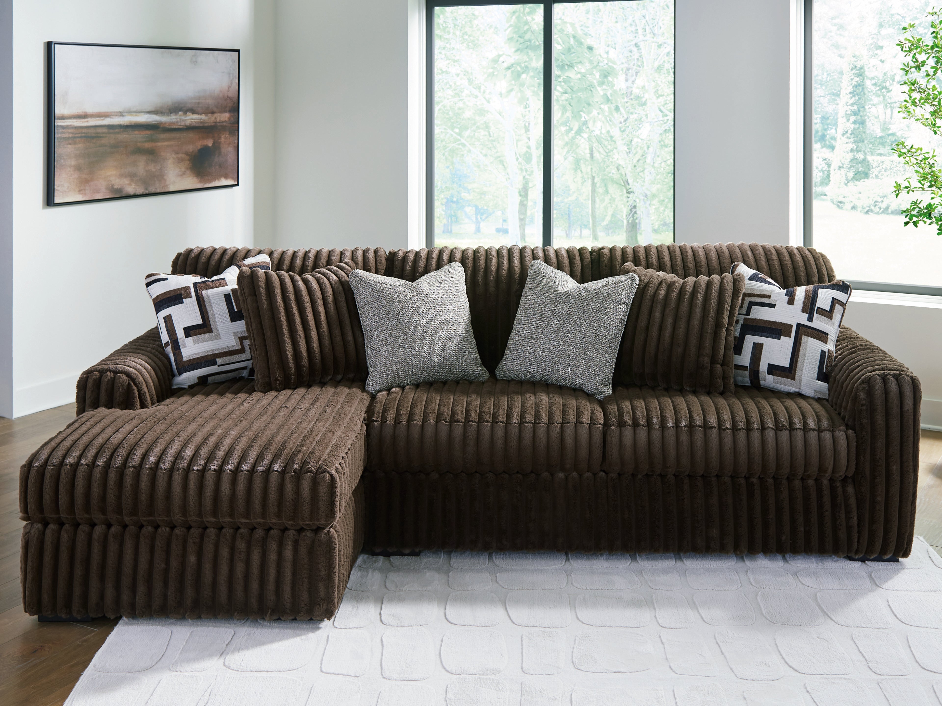 Homestyle Furniture - Ashley Furniture - Midnight-Madness 2-Piece Sectional Sofa with Chaise - RAF 2-Piece Sectional Sofa with Chaise / Chocolate - 98104S1