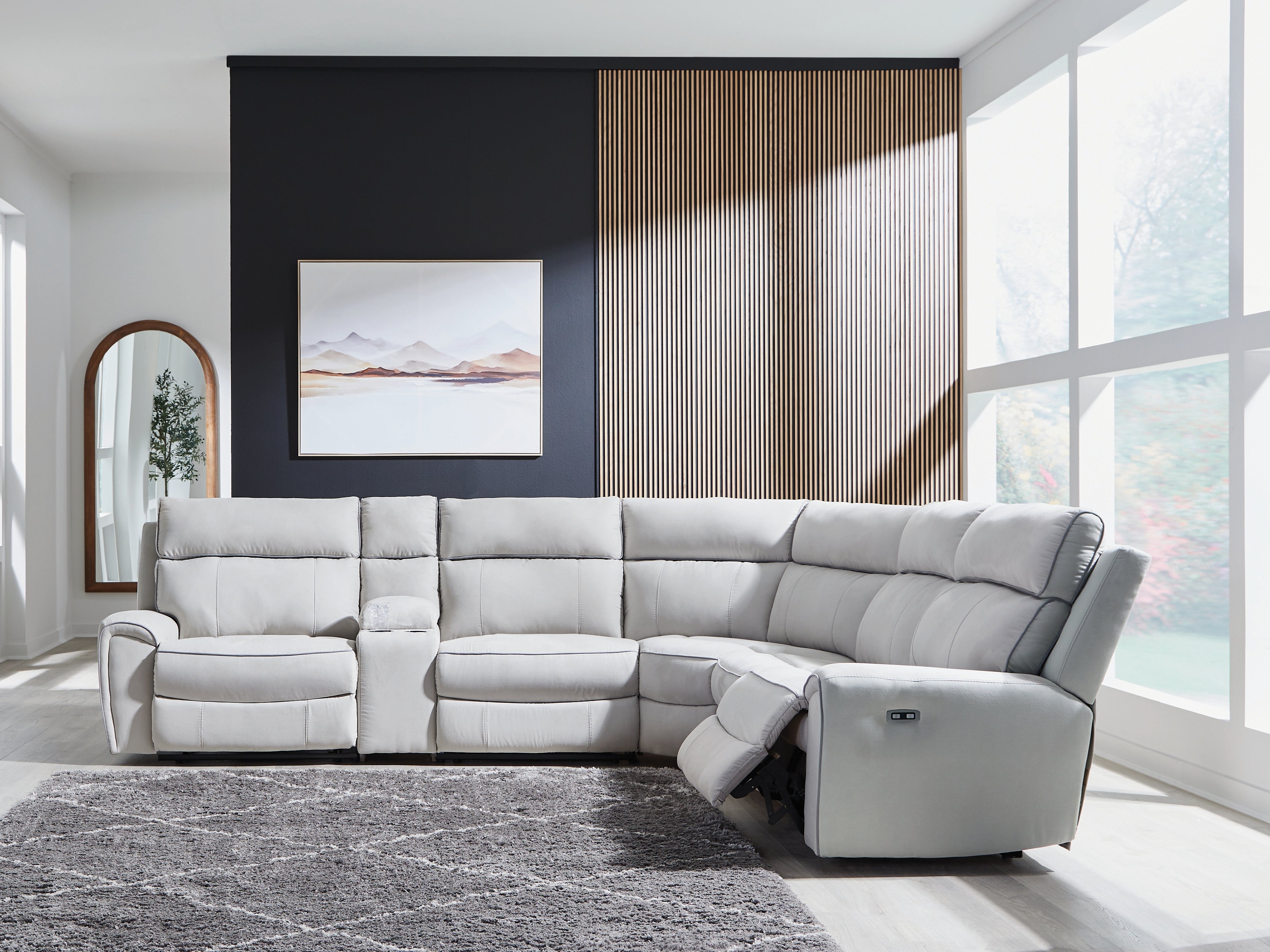Homestyle Furniture - Ashley Furniture - Social Pointe 6-Piece Reclining Sectional with Storage Console - 6-Piece Reclining Sectional with Storage Console - PC98802S36